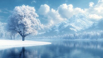 风景主题插画雪地里的树2