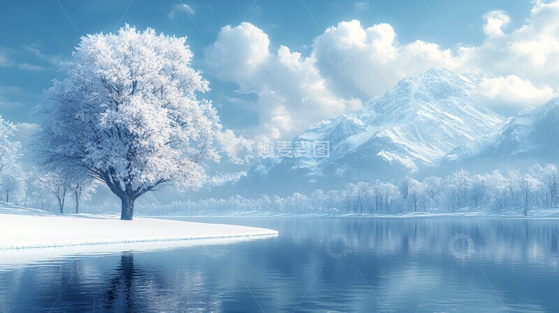 高清大图下载【趣麦麦图】风景主题插画雪地里的树2