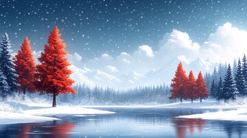 风景主题插画雪地里的树