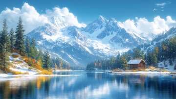 风景主题插画雪山下的风光1