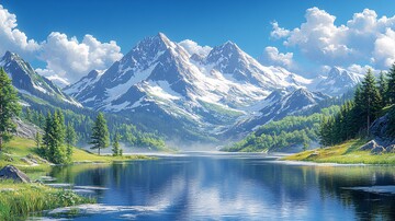 风景主题插画雪山下的风光