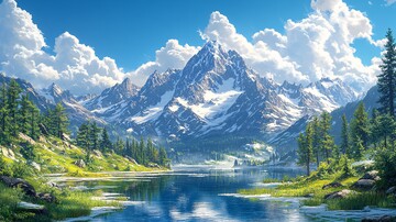 风景主题插画雪山下的风光3