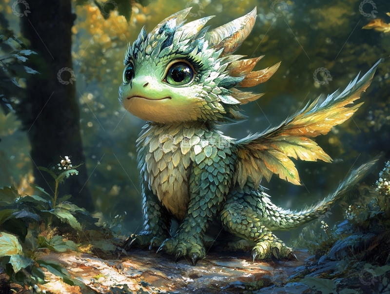 高清大图下载【趣麦麦图】森林中的小飞龙