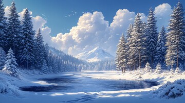 风景主题插画雪地里的树3