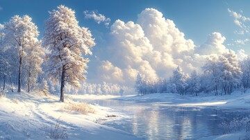 风景主题插画雪地里的树1