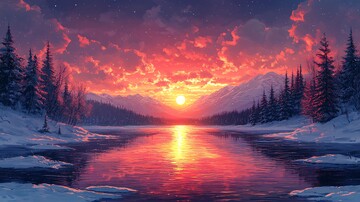 风景主题插画日落时的空中风景1