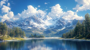 风景主题插画雪山下的风光2