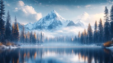 风景主题插画冬季森林顶天景观3