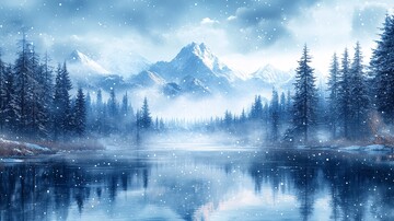 风景主题插画冬季森林顶天景观5