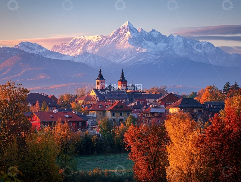 高清大图下载【趣麦麦图】晨曦中的欧式小镇