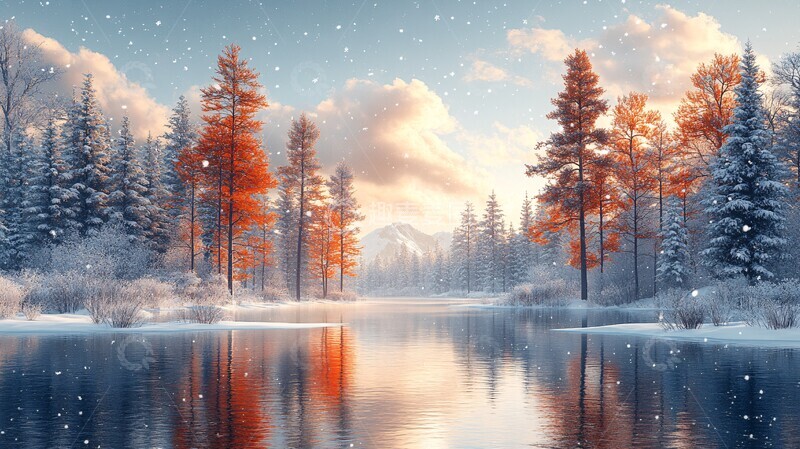 高清大图下载【趣麦麦图】风景主题插画冬季森林顶天景观7