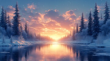 风景主题插画冬季森林顶天景观