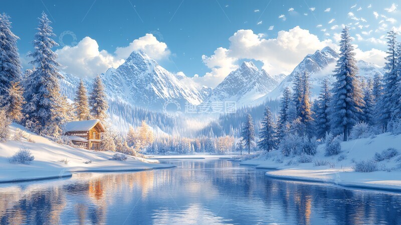 高清大图下载【趣麦麦图】风景主题插画冬季森林顶天景观4