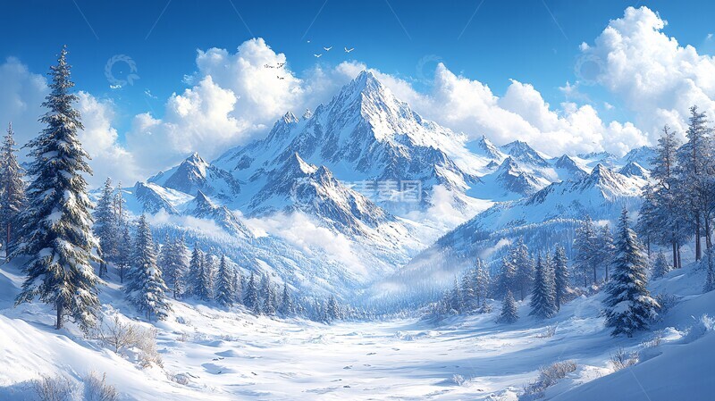 高清大图下载【趣麦麦图】冬季雪山风景自然插图背景壁纸