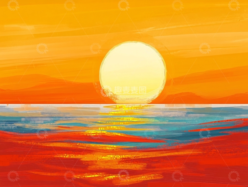 高清大图下载【趣麦麦图】海上落日插画15