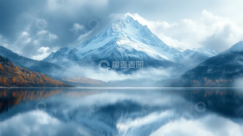 高清大图下载【趣麦麦图】白雪皑皑的群山映衬着多云的天空2