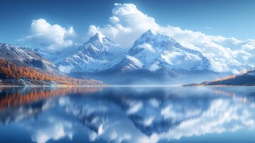 雪山顶湖水倒影