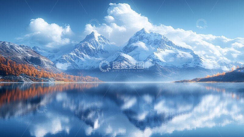 高清大图下载【趣麦麦图】雪山顶湖水倒影