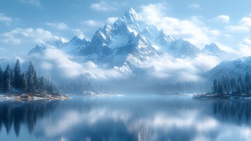 白雪皑皑的群山映衬着多云的天空3