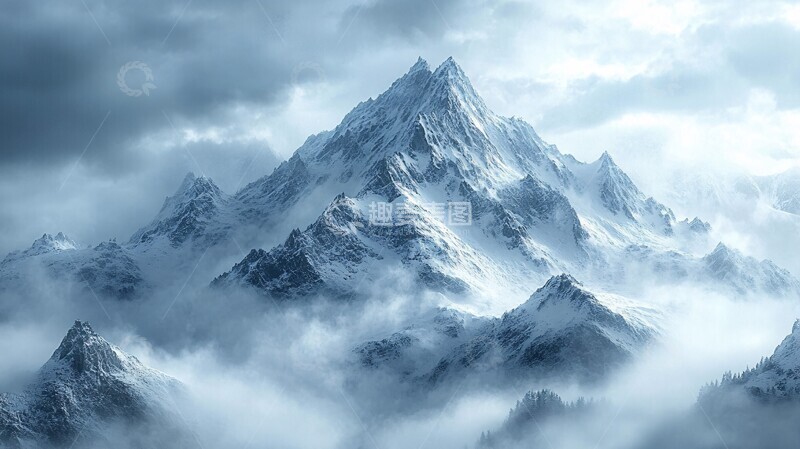 高清大图下载【趣麦麦图】云雾中的雪山1