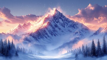 冬季雪山风景自然插图背景壁纸3
