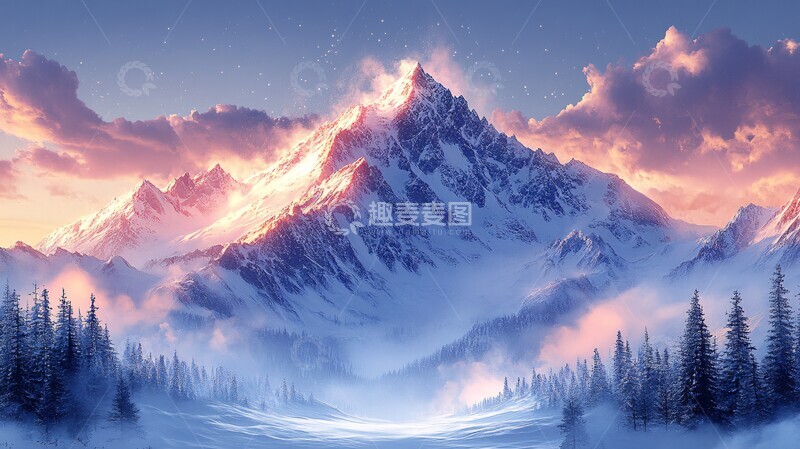 高清大图下载【趣麦麦图】冬季雪山风景自然插图背景壁纸3
