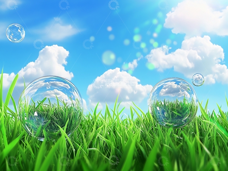 高清大图下载【趣麦麦图】泡泡背景绿草地