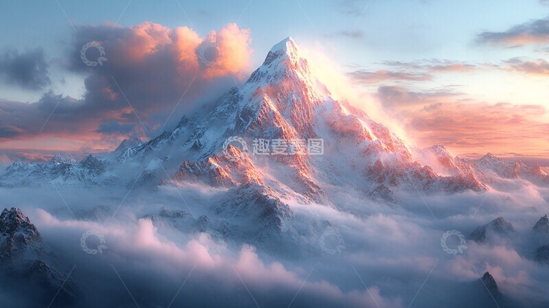 高清大图下载【趣麦麦图】云雾中的雪山