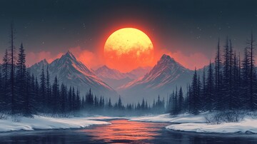 冬季雪山风景自然插图背景壁纸1