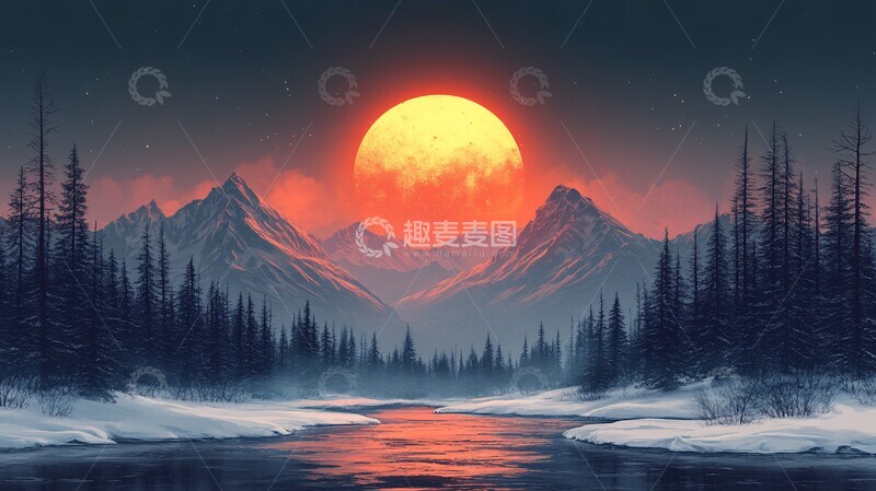 高清大图下载【趣麦麦图】冬季雪山风景自然插图背景壁纸1