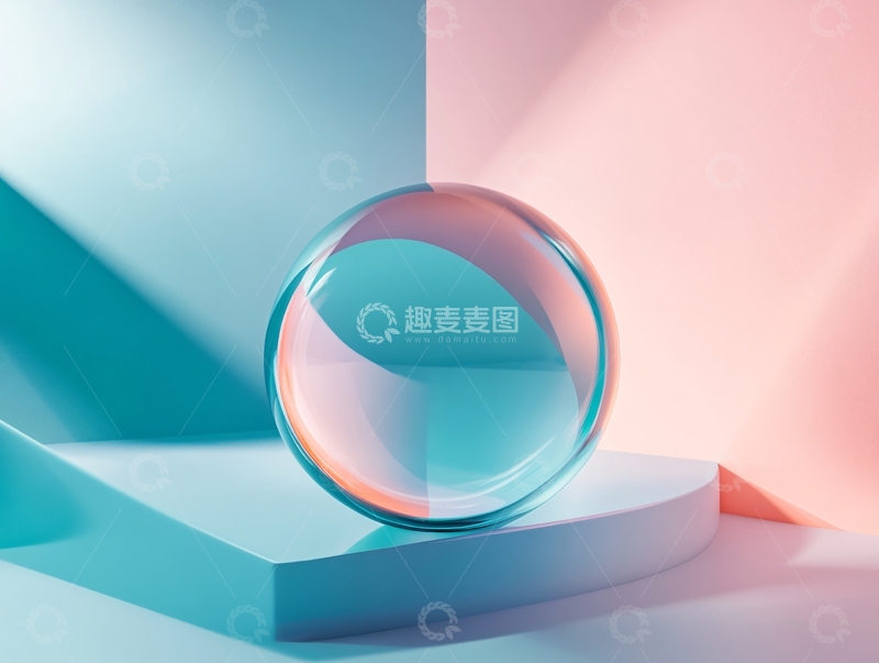 高清大图下载【趣麦麦图】湖蓝色橘粉色立体背景1