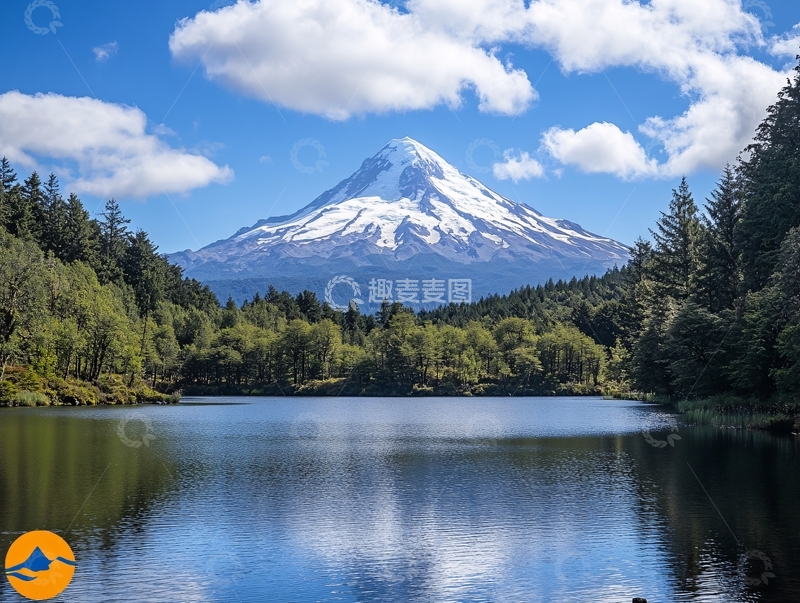 高清大图下载【趣麦麦图】富士山雪水湖