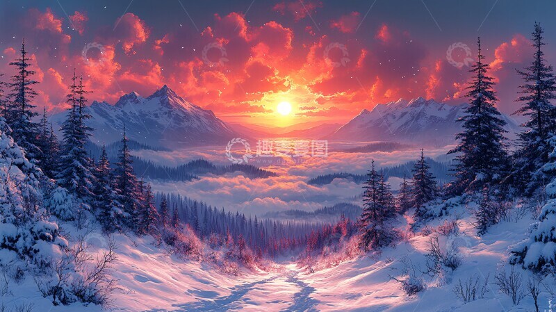 高清大图下载【趣麦麦图】雪山云海背景图