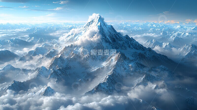 高清大图下载【趣麦麦图】云中的雪山天空户外风景背景壁纸1