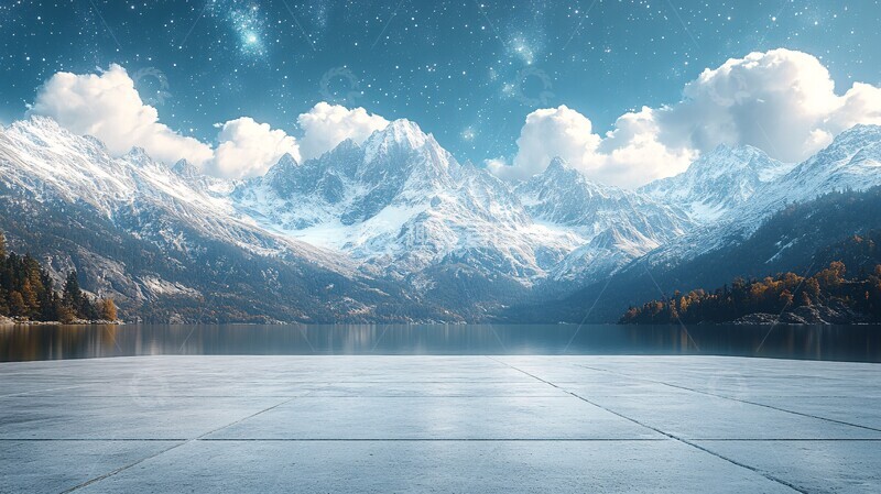 高清大图下载【趣麦麦图】雪山星空车展