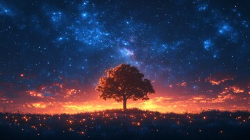 夜空映衬下的风景轮廓插画1