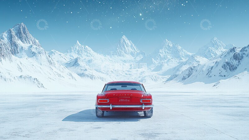 高清大图下载【趣麦麦图】雪山星空车展1