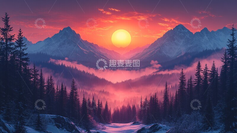 高清大图下载【趣麦麦图】冬日雪山云海