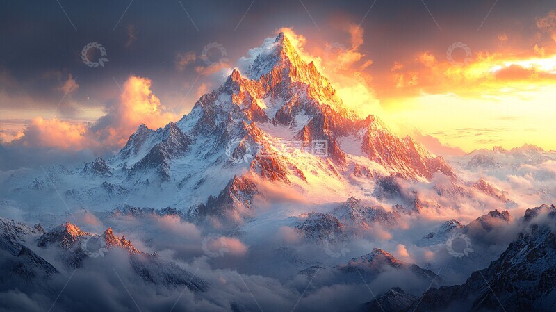 高清大图下载【趣麦麦图】云中的雪山天空户外风景背景壁纸3