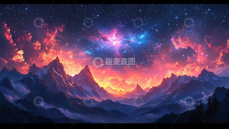 高清大图下载【趣麦麦图】-星空银河夜空背景插画