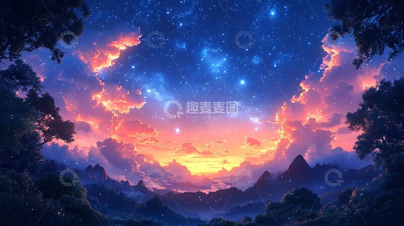 高清大图下载【趣麦麦图】-星空银河夜空背景插画1