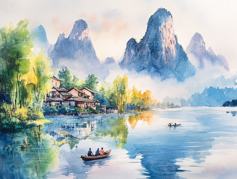 高清大图下载【趣麦麦图】广西水彩山水意境