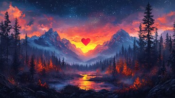 夜空中的星空映衬下的风景插画2