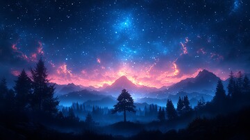 夜空中的星空映衬下的风景插画1