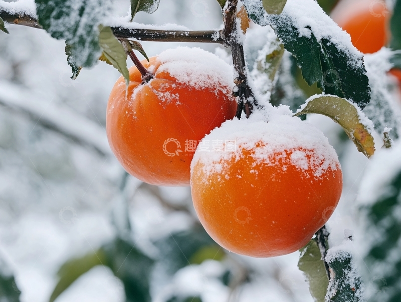 高清大图下载【趣麦麦图】盖着雪被的红柿1