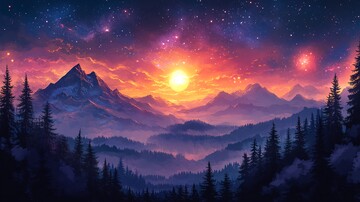 夜空映衬群山风景插画3