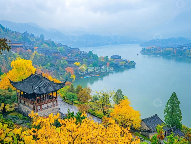 高清大图下载【趣麦麦图】秋日湖畔树林