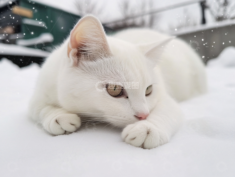 高清大图下载【趣麦麦图】猫咪雪地
