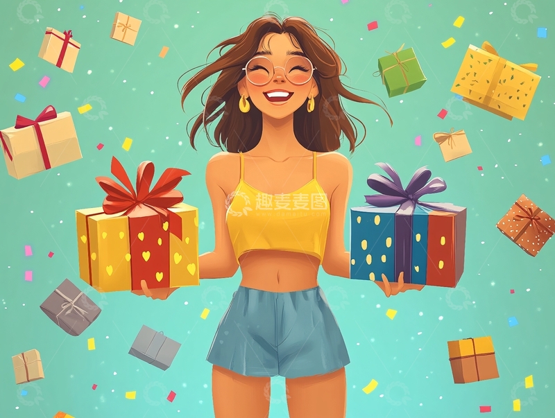 高清大图下载【趣麦麦图】女孩包装盒插画