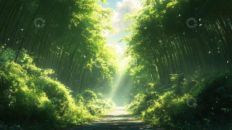 高清大图下载【趣麦麦图】竹林场景插画2
